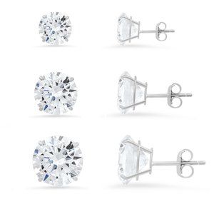 Set of 3 Diamond Earrings - Silver